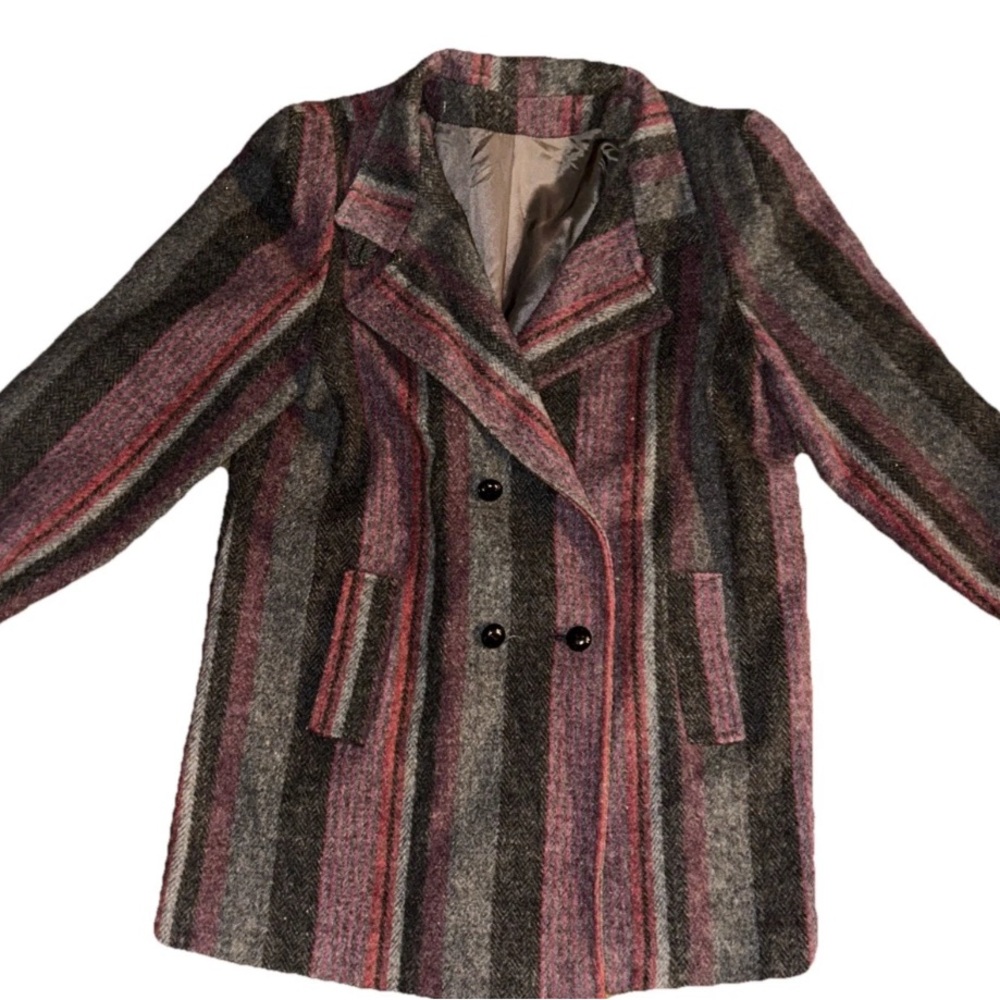 Vintage Saril Ltd. Wool Blend Striped Button Coat Jacket Made In USA  women’s 12